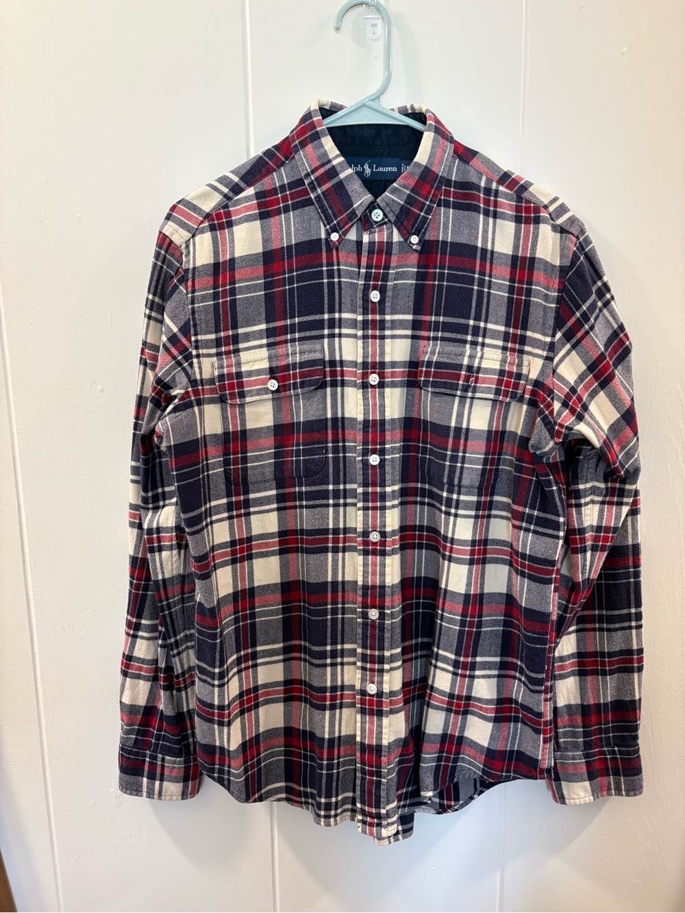 Ralph Lauren Flannel Red, Navy & Cream Plaid Button-Down Shirt